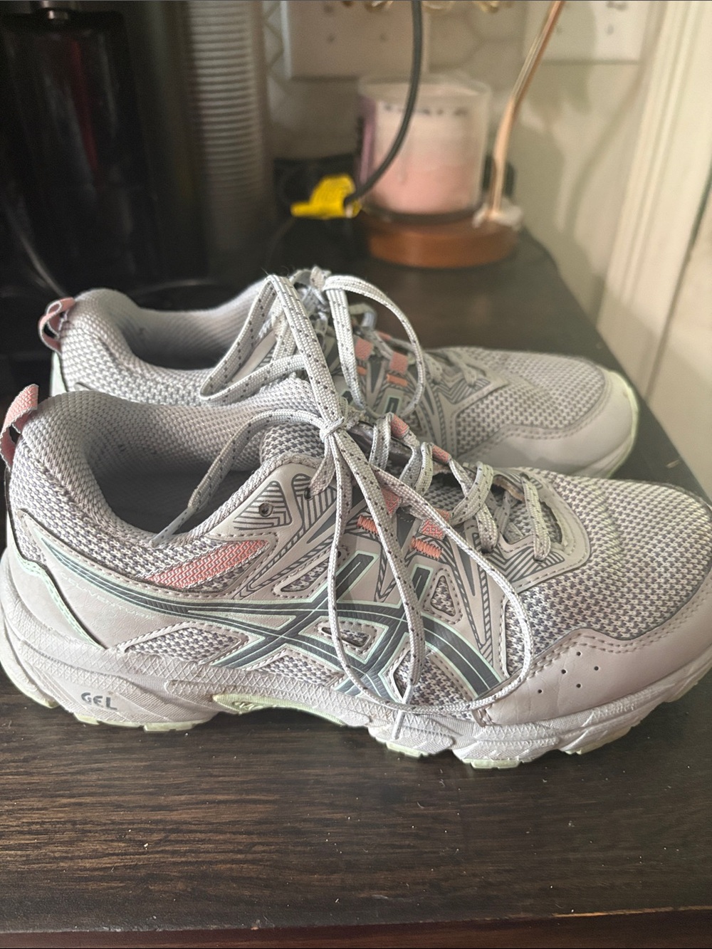 Asics gel venture Women's Light Gray and Pink Athletic Running Shoes